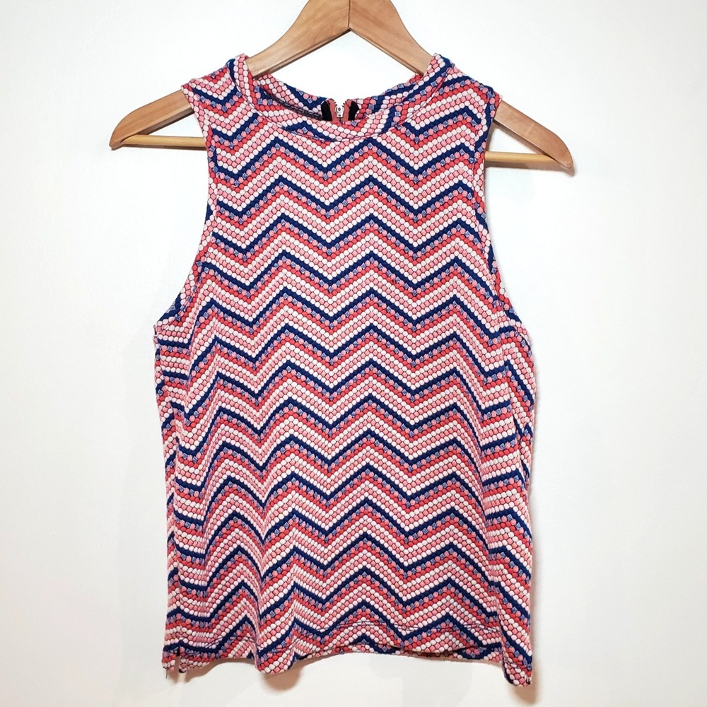 Anthro Postmark Chevron‎ Knit Tank Top Small Pink Blue Retro Geometric Blouse